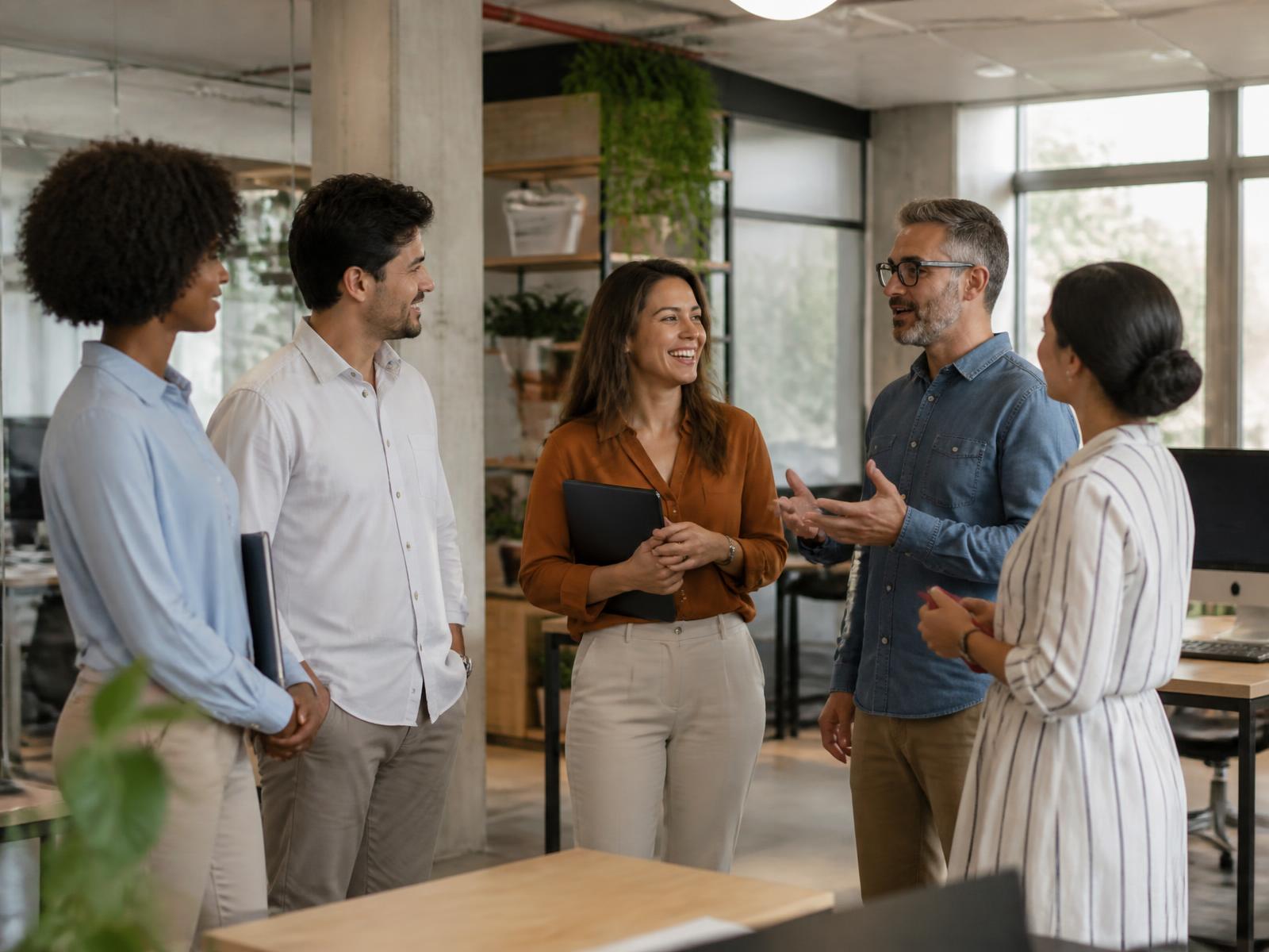Equipe diversa conversando em ambiente de trabalho